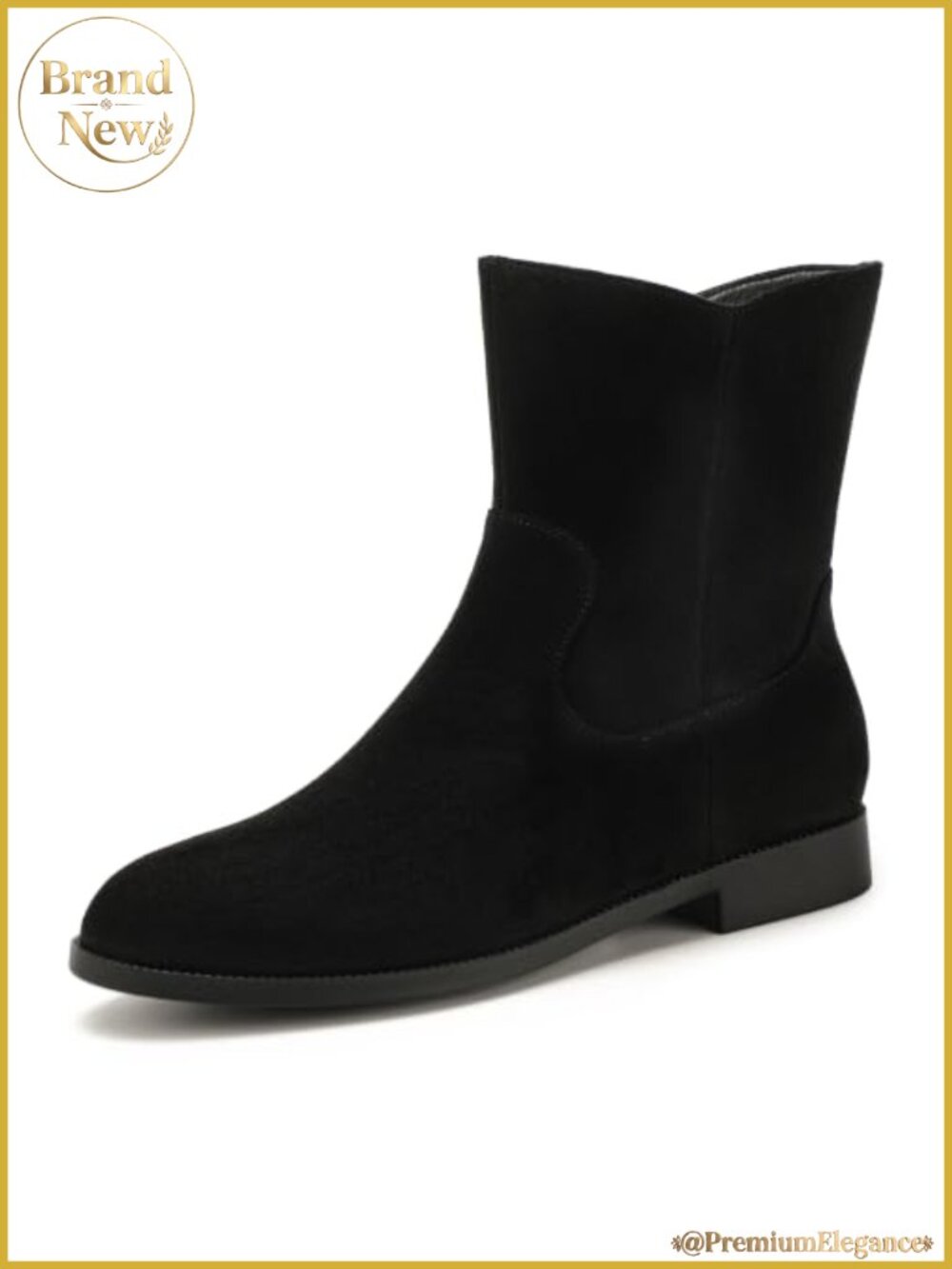 Women's Flat Ankle Boots Stacked Low Heel V-Cut Round Toe Side Zip Booties